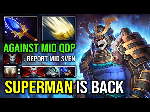 How to Solo Mid Sven Against QOP with 1 Shot Flying Hammer Superman Sven Imba Dota 2