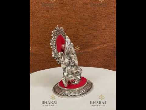 Bharat handicrafts silver plated white metal ganesha statue,...