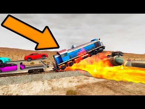 Trains vs Giant Lava Crater | BeamNG Drive Car Crashes