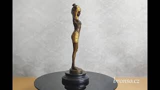Art Deco bronzová socha tanečnice – orientální tanečnice na mramorovém podstavci