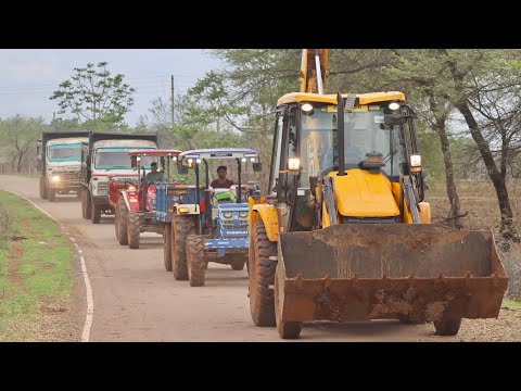 JCB 3dx Backhoe Loading Murum in Tata Truck Swaraj 744 Mahindra Arjun Novo Tractor