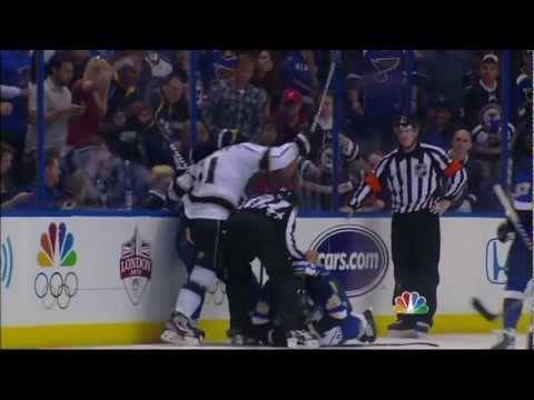 Dustin Brown charge on David Backes. LA Kings vs St. Louis Blues game 2 4/30/12 NHL Hockey
