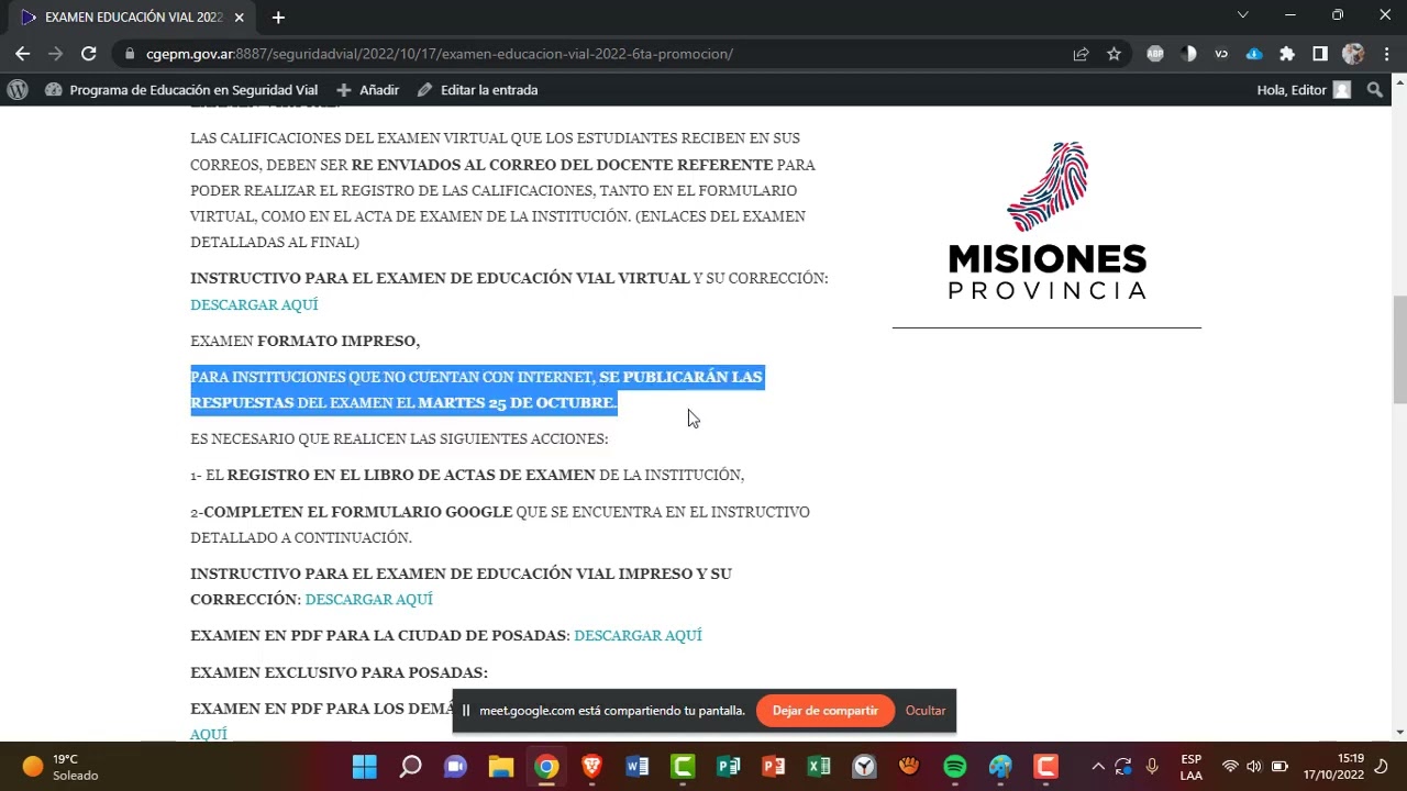 INSTRUCTIVO SOBRE EL EXAMEN DE EDUCACION VIAL 2022