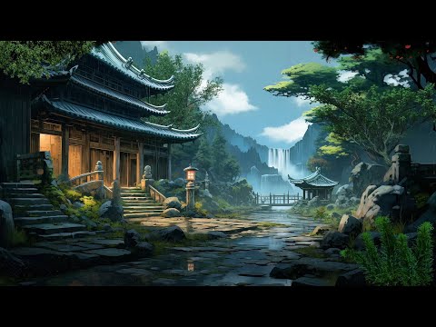Rainy Day in a Serene Ancient Temple - Soft Piano Music for Relaxation
