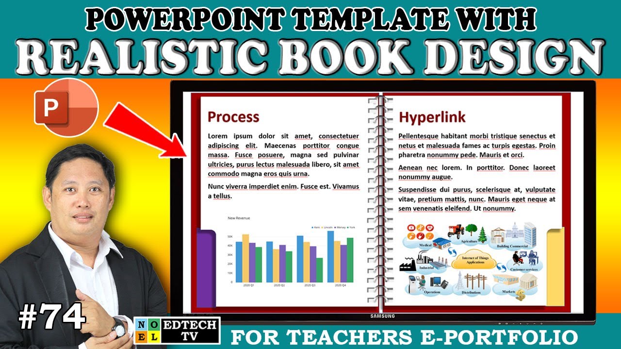 POWERPOINT TEMPLATE WITH REALISTIC BOOK DESIGN