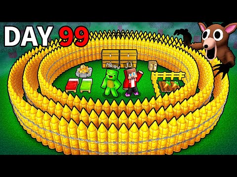 JJ and Mikey: RICH SECURITY BASE vs 99 Nights In The Forest Battle in Minecraft - Maizen