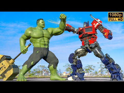 Transformers The Last Knight - Optimus Prime vs Hulk Cartoon Fight Scene | Paramount Pictures [HD]