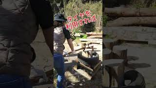 娘のクレイジー薪割り🔥ストレス解消法？ Daughter’s Wild Firewood Chopping  #薪ストーブ #田舎暮らし #スローライフ #shorts