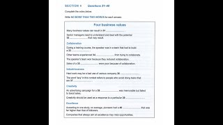 IELTS Listening Section-4(Four Business Values) with answers