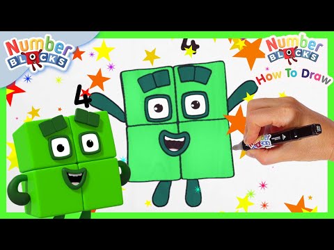 How to draw Numberblock Four | Drawing Tutorial for Kids | @Numberblocks - Kingdom Kids Zone, Little Learners - Numberblocks