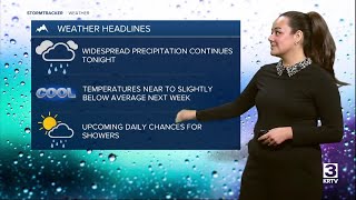 Widespread precipitation overnight, daily shower chances through the week