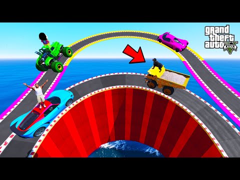 FRANKLIN TRIED IMPOSSIBLE TWO WAY CURVY ROAD MEGA RAMP PARKOUR CHALLENGE GTA 5 | SHINCHAN and CHOP