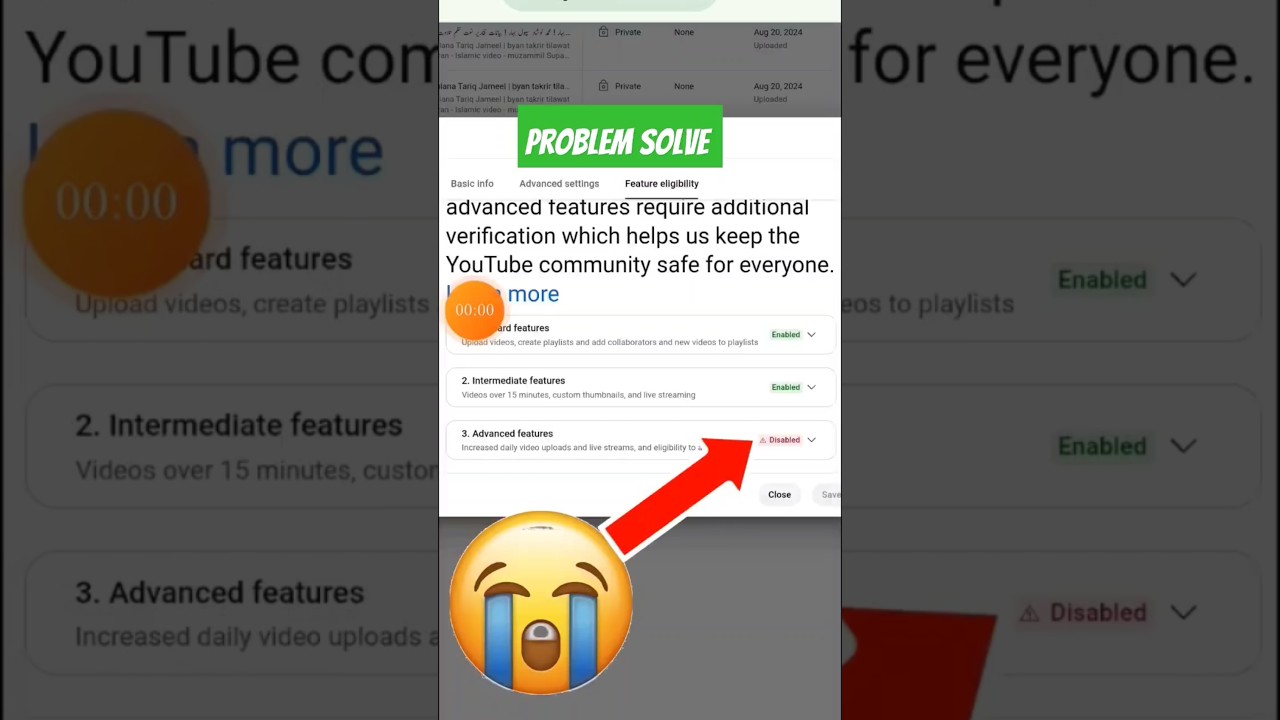 Youtube advanced features ?Youtube advanced features disabled ? 2nd video verification unsuccessful?