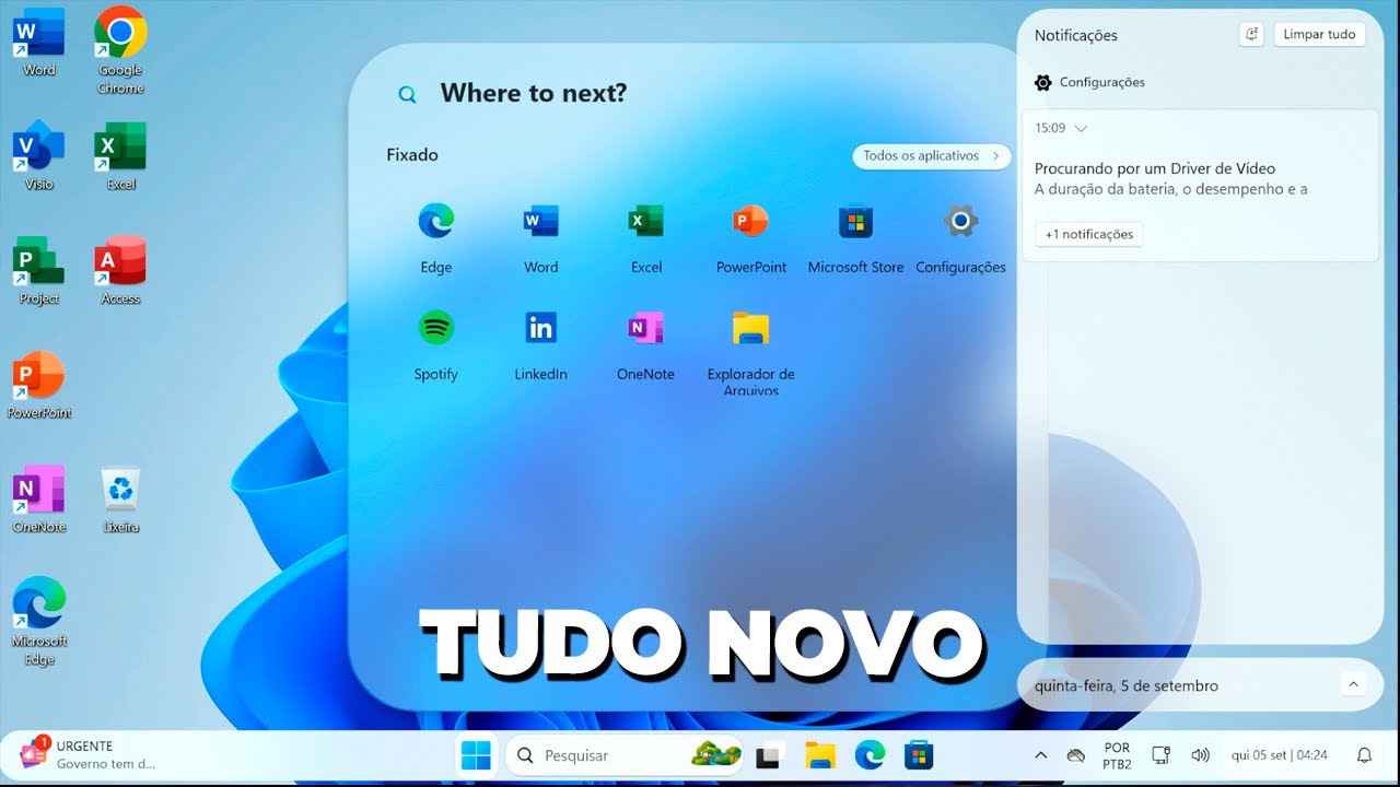 Novo MENU INICIAR do Windows 11 É LIBERADO para TODOS com  BARRA de TAREFAS, NOTIFICAÇÕES E RELÓGIO