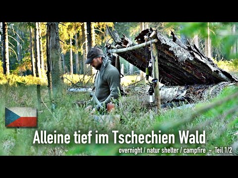 Alone deep in the Czech forest - overnight stay / nature shelter / campfire - Part 1/2