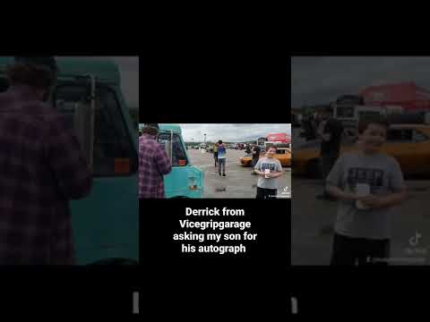 Derrick @vicegripgarage asking my son for his autograph.