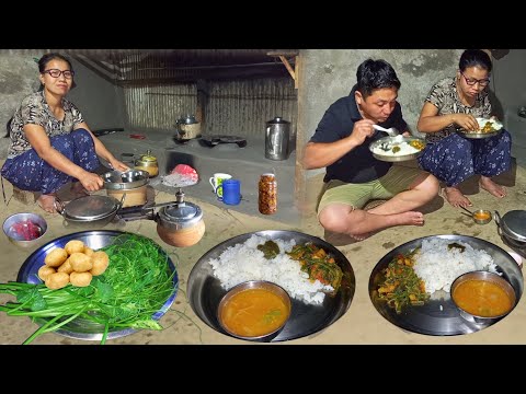 Nepali Food/Chayote Leaves Recipe With Lentils Soup & Rice In Village Kitchen/Nepali village Food
