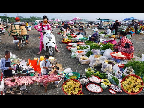 Farmers Crop Marketplace, Domestic Crop Market Scenes In Morning @ Tuol Krasaing Ta Khmao Cambodia