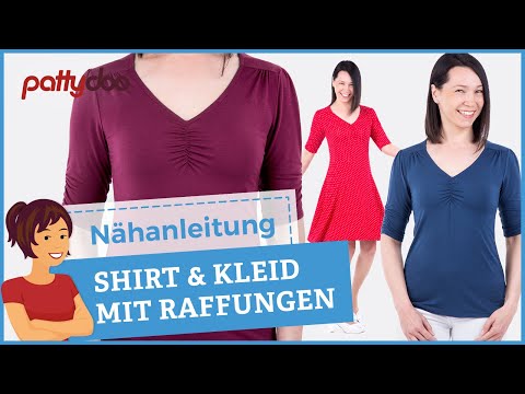 #pattydoo Shirt & Kleid mit V-Ausschnitt nähen  - 2 Techniken zum Stoff kräuseln bzw. raffen