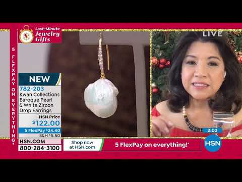 Kwan Collections Baroque Pearl and White Zircon Drop Ear...