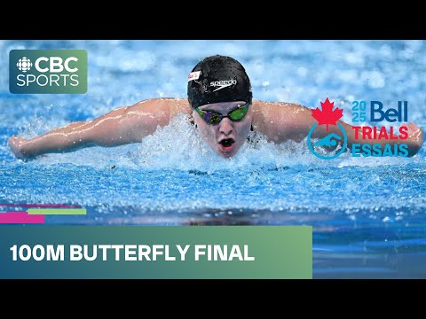 Women's 100m butterfly final at Bell Canadian Swimming Trials featuring Mary-Sophie Harvey & more