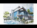 HOW TO DRAW MODERN HOUSE IN 2 POINT PERSPECTIVE
