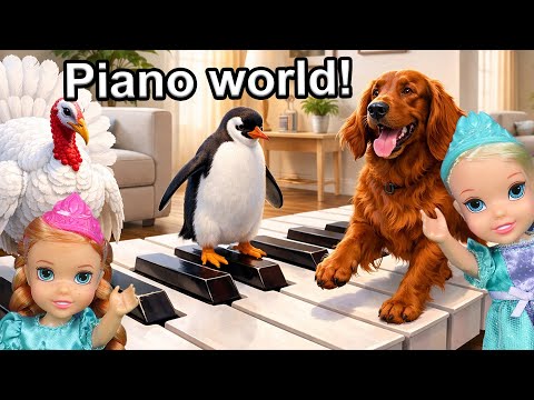 Piano world ! Elsa & Anna toddlers - talking animal friends - fun play