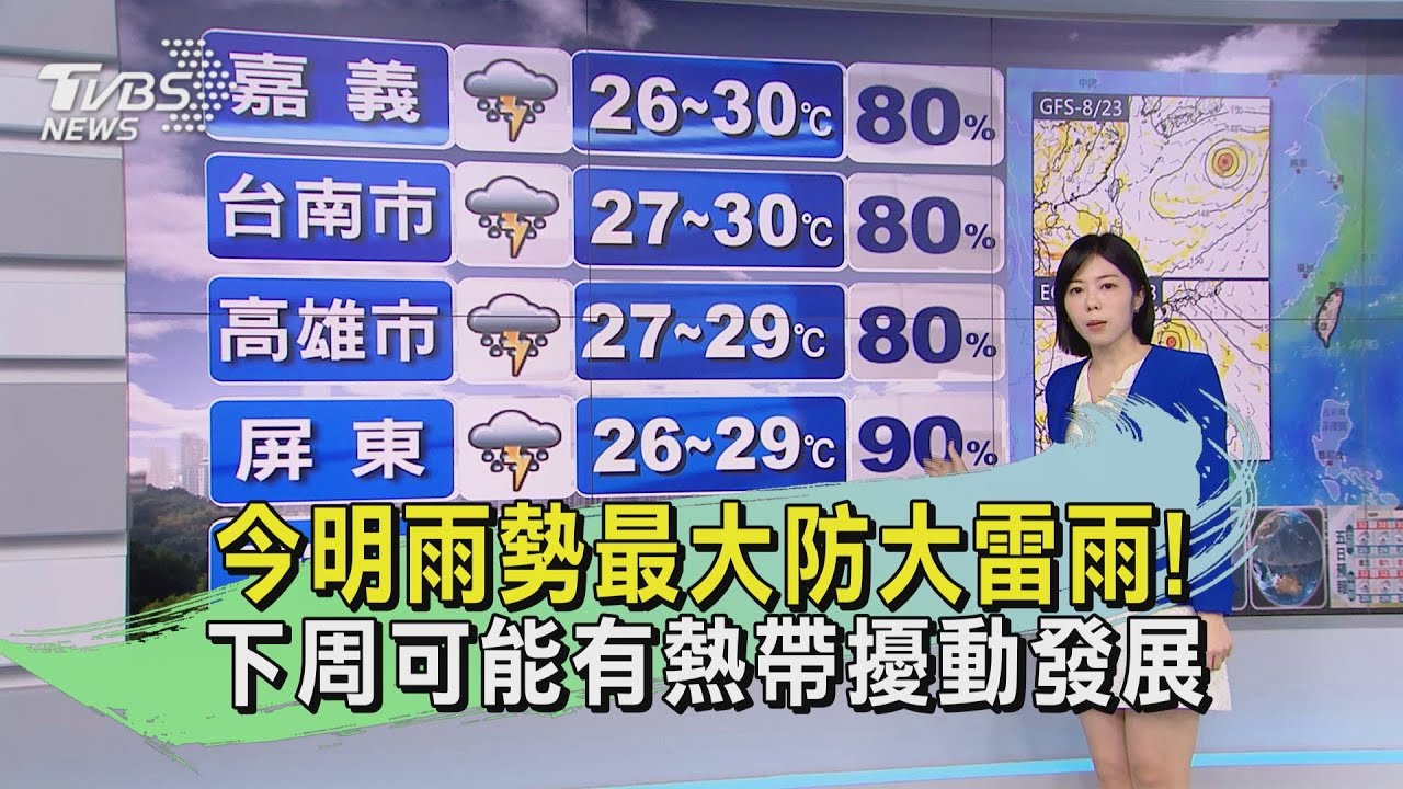 今明雨勢最大防大雷雨! 下周可能有熱帶擾動發展
