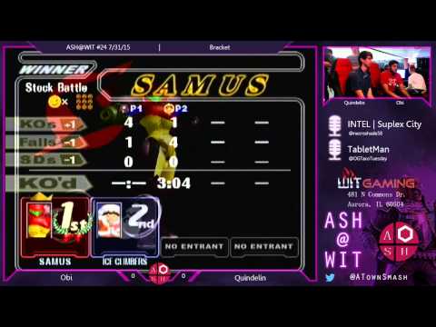 Obi (Samus) vs. Quindelin (ICs, Falcon) - Melee Bracket ASH@WIT #24 7/31/15
