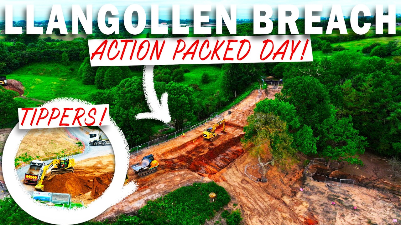 REMOVING HUGE SECTION OF EMBANKMENT! EXCAVATING A HOLE IN LLANGOLLEN CANAL BREACH! Latest Update!