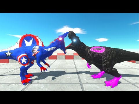 CAPTAIN AMERICA SPINO vs BATMAN T-REX DEATH CLIMB - Animal Revolt Battle Simulator