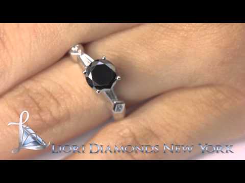 BDR-152 - 1.53 Carat Certified Natural Black Diamond Engagement Ring 14k White Gold