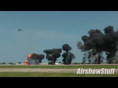 WWII Bombers (B-24/B-25s) - Flybys with Pyro and Wall of Fire - EAA AirVenture Oshkosh 2014