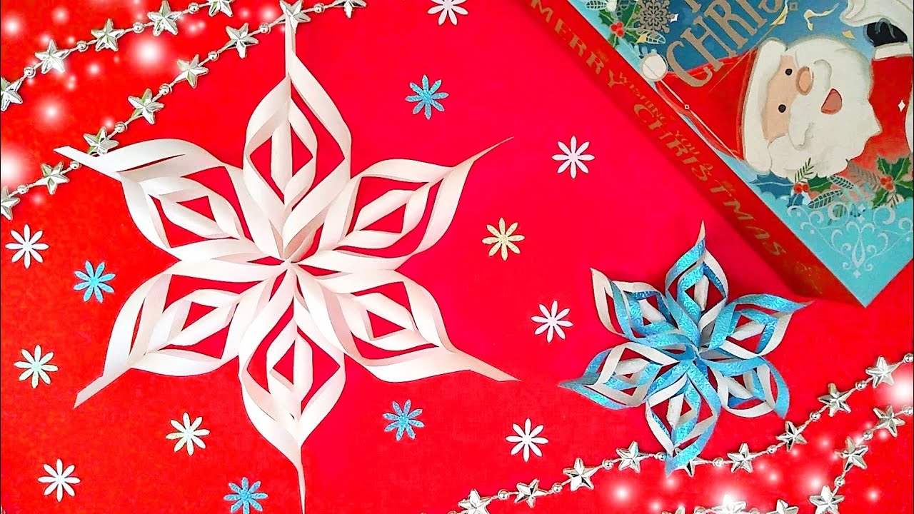 3D Easy Paper Snowflake DIY. How to make Snowflakes christmas ornament. paper craft. snow crystal.