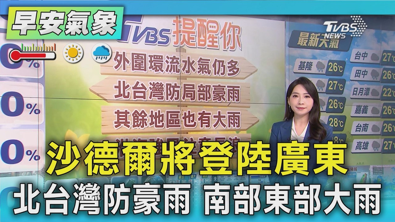 天氣/ 沙德爾將登陸廣東 雨神轉向!北台防豪雨南部東部大雨|氣象主播 張蕙纖|早安氣象|TVBS新聞 20260903 @TVBSNEWS01 │ TVBS新聞網