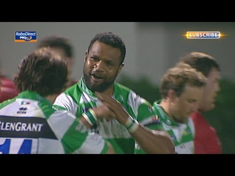 Sub no 8 Manoa Vosawai runs over defence to score try - Benetton Treviso v Edinburgh 19th Apr 2013