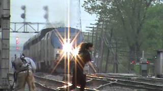 2 Stupid people break law, running infront of train!