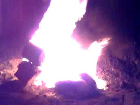 Burning a big purple gorilla