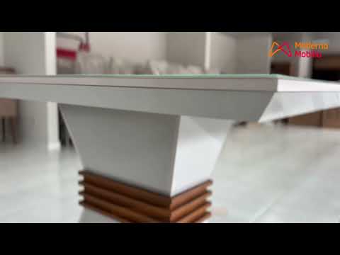 Video thumbnail of Mesa Sala de Jantar Lucy 120cm Em MDF e Vidro Com Canto Copo