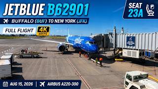 JetBlue B62901 | Buffalo to JFK | Airbus A220-300 | Full Flight in 4K 60fps | Seat 23A