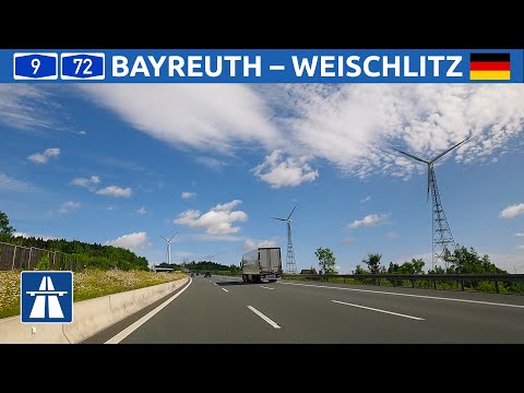 Driving in Germany. Autobahn A9 and A72 from Bayreuth towards Leipzig. 4K