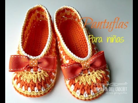 Como hacer pantuflas a crochet para niñas de 3 a 4 años