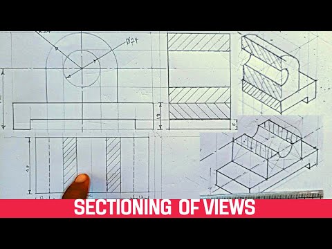 , title : 'SECTIONING, SECTIONING OF VIEWS ( plan elevation and end views) in technical engineering drawing.'