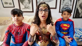Download lagu Piyush और Kunali बने spiderman and superhero🦸‍♂️💥 | Sourav bana wonder women - sourav joshi vlogs  mp3