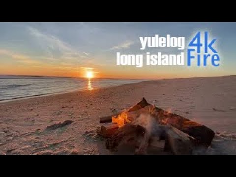 **1.55 HRS**  4K Ocean Beach Fire at Sunset, Campfire - Yule Log Long Island NY