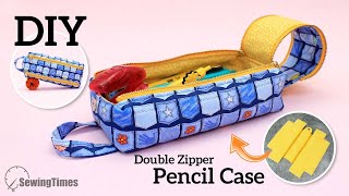Download the video "DIY Double Zipper Pencil Case | How to sew a Makeup Bag with Two Zip [sewingtimes]"