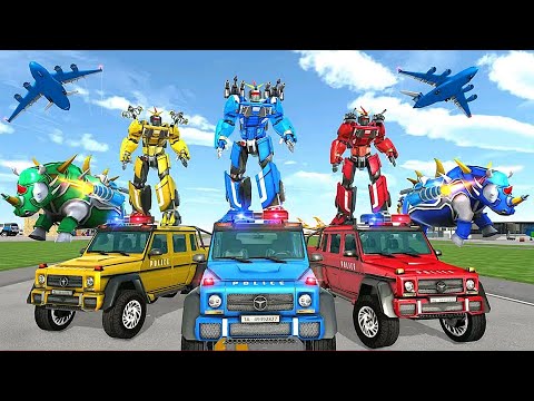 US Police Rhino Robot Battle City: Green Robot Plane Truck Transport Game | Android iOS Gameplay