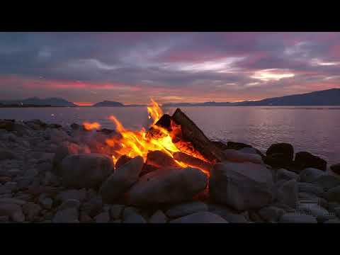Relaxing Campfire by Lake at Sunset in 4k Ultra HD, Stress Relief, Meditation & Peaceful Deep Sleep