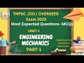 TNPSC JDO/Overseer Exam 2023/Engineering mechanics Most Expected MCQs question /Diploma book