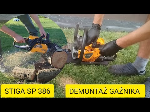 Stiga SP 386 carburetor removal, Walbro carburetor, quite solidly built saw, cutting test